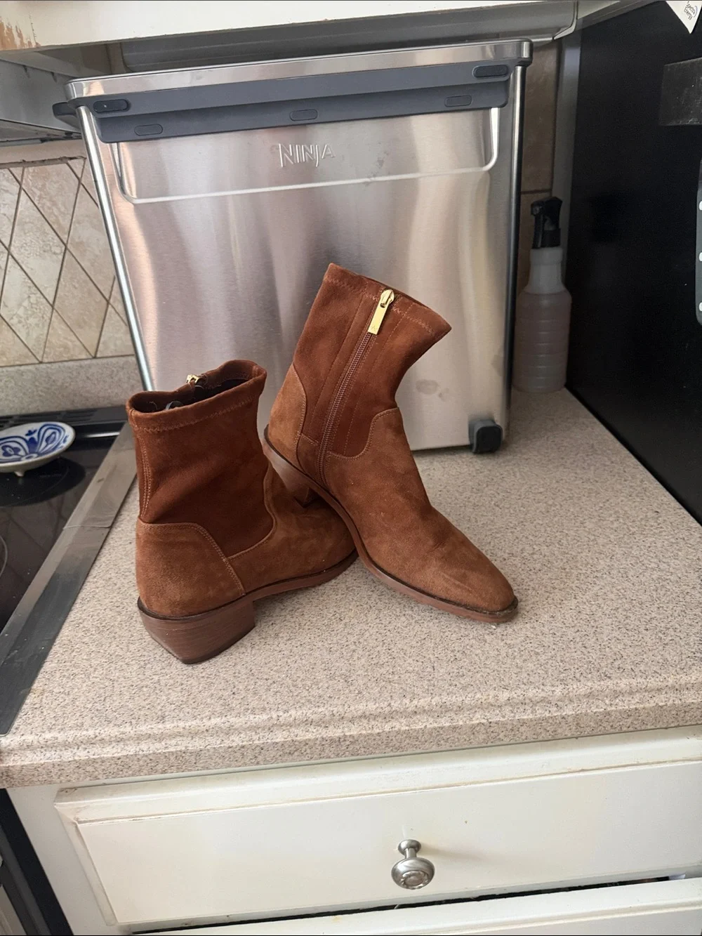 Aquatalia Fallon Chestnut suede Brown Suede Zip Ankle Boots 8.5